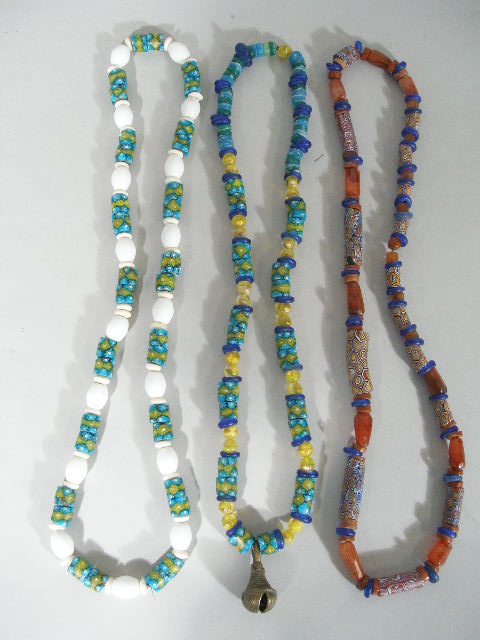 Appraisal: Three African Trade Bead Necklaces the first of blue glass