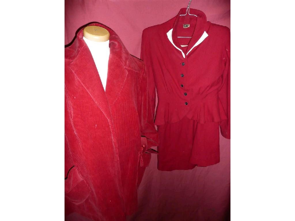 Appraisal: A 's CC cherry red lady's suit with white tiny