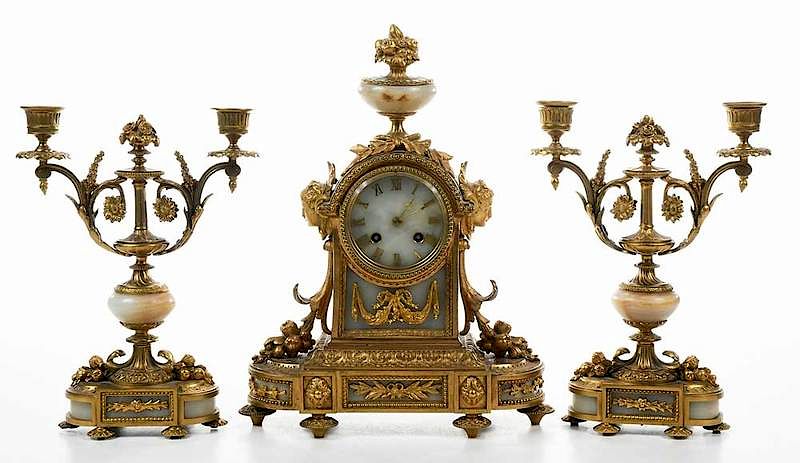 Appraisal: Second Empire Ormolu and Onyx Clock Garniture French mid late