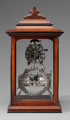 Appraisal: American Victorian Skeleton Clock th century parcel ebonized walnut case