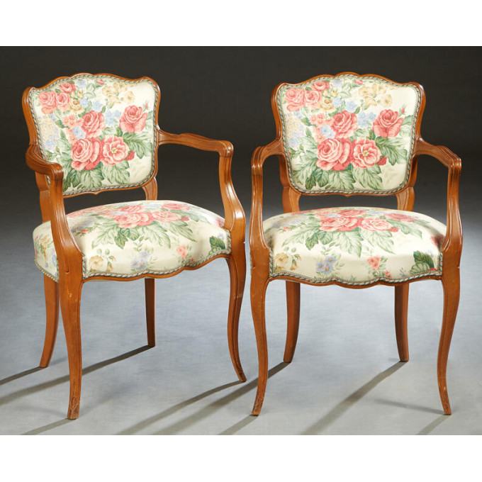 Appraisal: Pair of French Louis XV Style Carved Beech Armchairs th