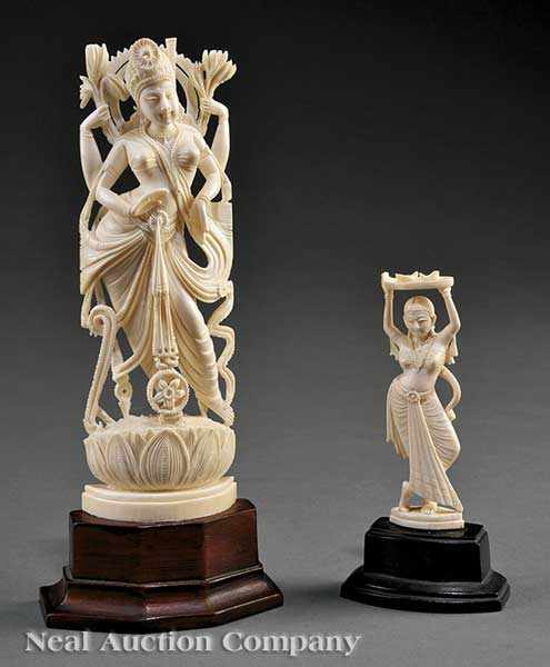 Appraisal: Two Indian Ivory Figures of the Hindu Goddesses Lakshmi and