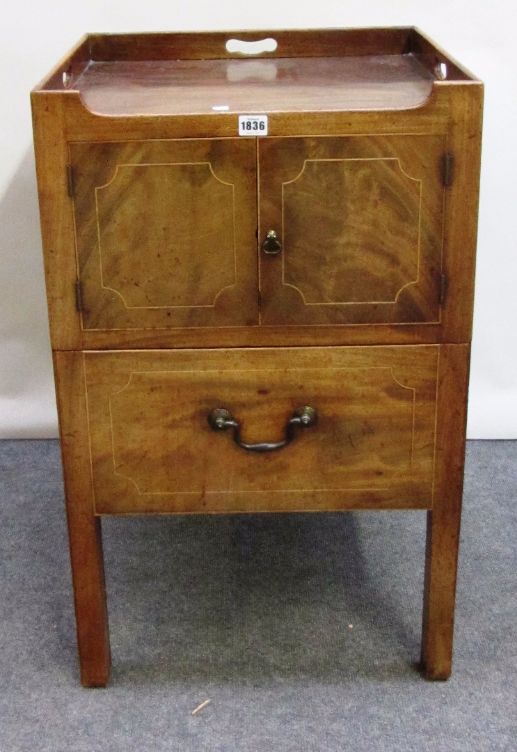 Appraisal: A George III mahogany tray top night commode with pair