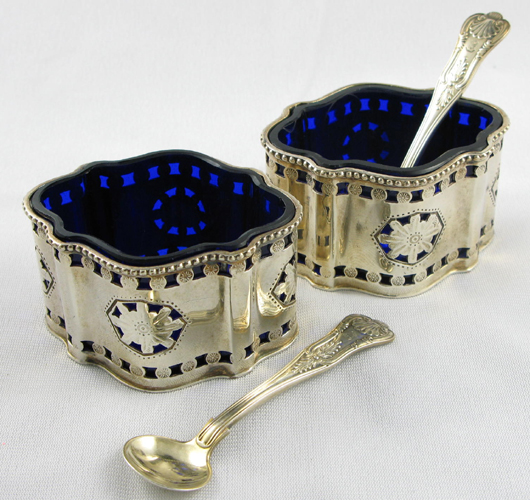 Appraisal: PAIR OF SWEDISH SILVER SALT CELLARS AND GORHAM SALT SPOONS