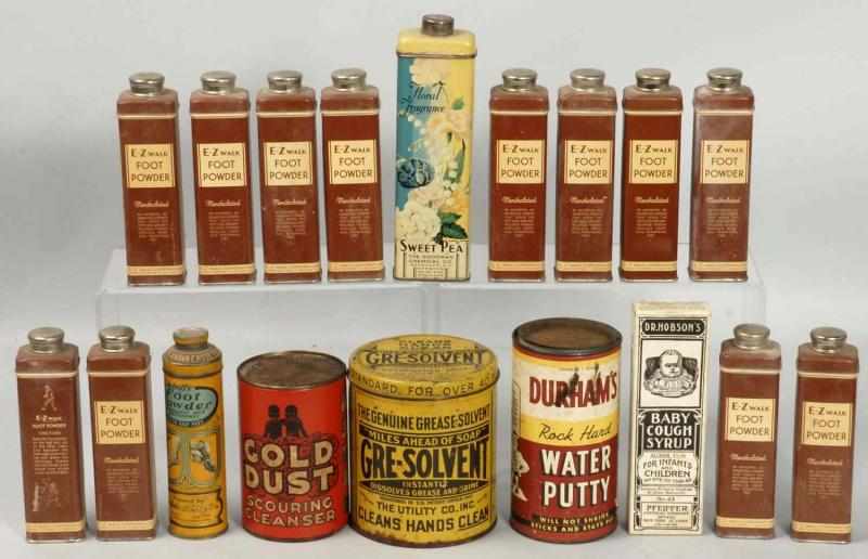 Appraisal: Lot of Assorted Product Containers Description Includes E-Z Foot Powder