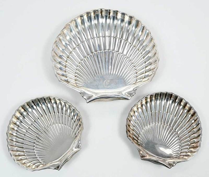 Appraisal: Three Gorham Sterling Shell Dishes American mid th century shell