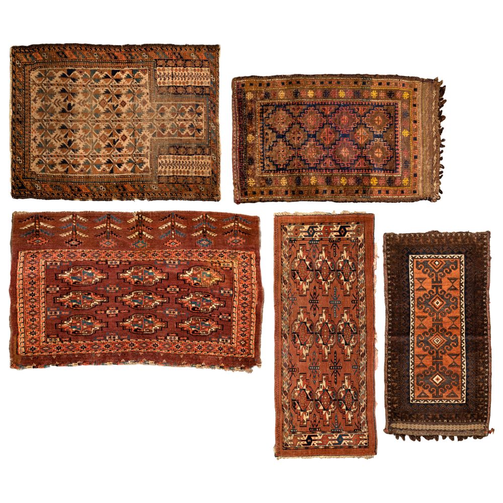 Appraisal: PERSIAN WOOL RUG ASSORTMENT items including pillow sacks and mat