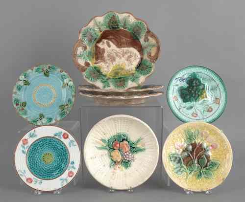 Appraisal: Eight majolica dishes to include three scalloped edge plates with