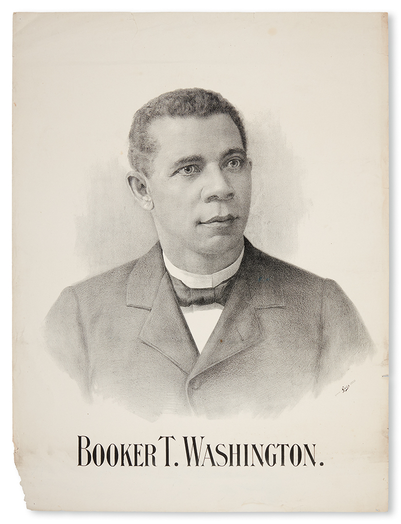 Appraisal: EDUCATION Booker T Washington Lithographic portrait x inches linen-backed signs