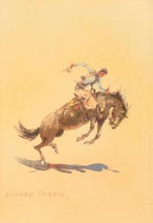 Appraisal: EDWARD BOREIN - Bronc Riderwatercolor on paper x inchessigned lower