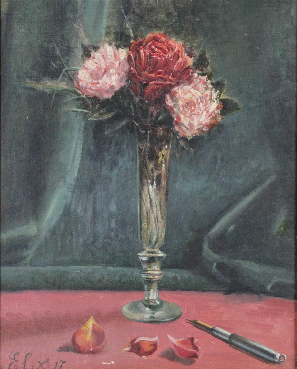 Appraisal: E LEBLANC FRENCH TH CENTURY ROSES Oil on board x