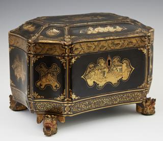 Appraisal: Chinese Export Elaborately Gilded Black Lacquer Te Chinese Export Elaborately