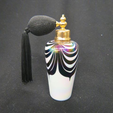 Appraisal: Art Glass Atomizer iridescent drapery on white excellent