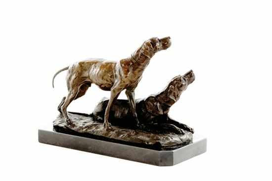 Appraisal: Bronze sculpture of hunting dogs Continental th century HUNTING DOG