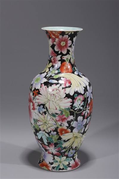 Appraisal: Chinese enameled porcelain black ground mille fleur vase Qianlong six