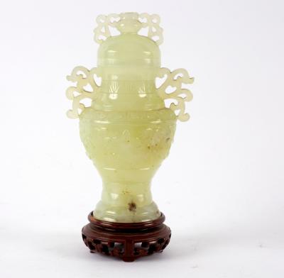 Appraisal: A th Century Chinese pale celadon bowenite baluster vase and