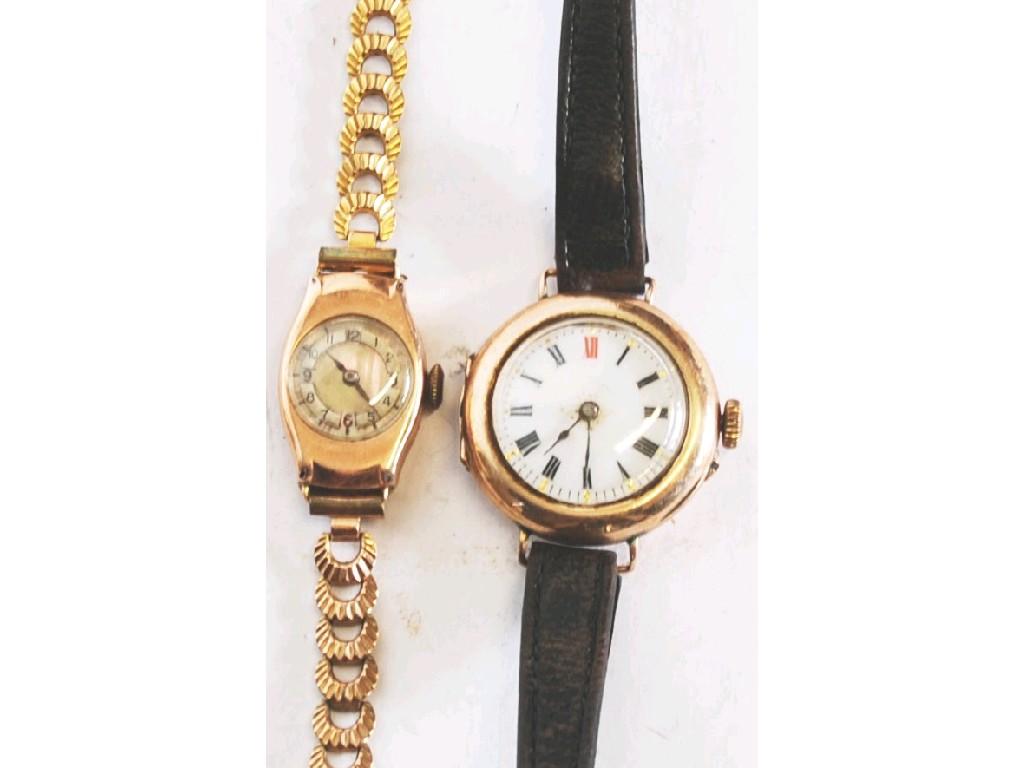 Appraisal: LADY'S EDWARDIAN ct GOLD WRIST WATCH with circular white porcelain