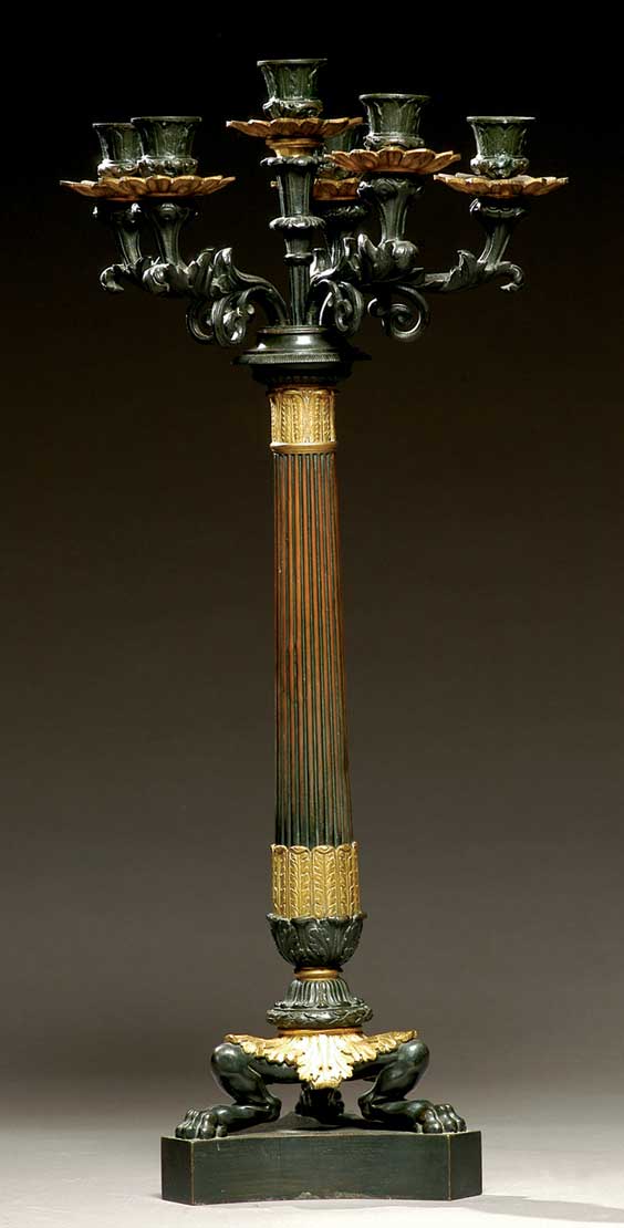 Appraisal: EMPIRE-STYLE CANDELABRA Empire-style parcel gilt candelabra with five scrolling branches