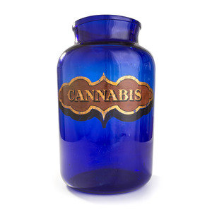 Appraisal: An English Painted Blue Glass Cannabis Apothecary Jar Late th