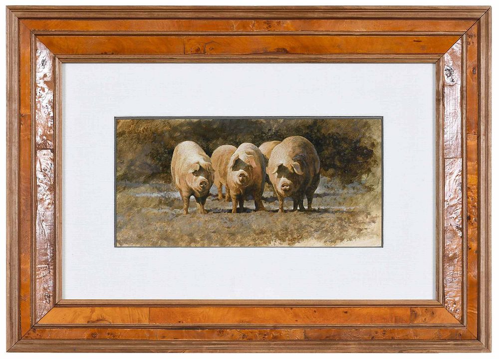 Appraisal: American School Painting th st century Hogs signed lower right