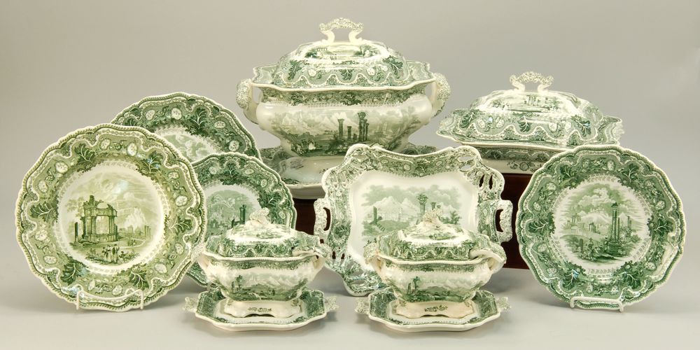 Appraisal: ENGLISH STAFFORDSHIRE CHINA PARTIAL DINNER SERVICE th CenturyIn the green