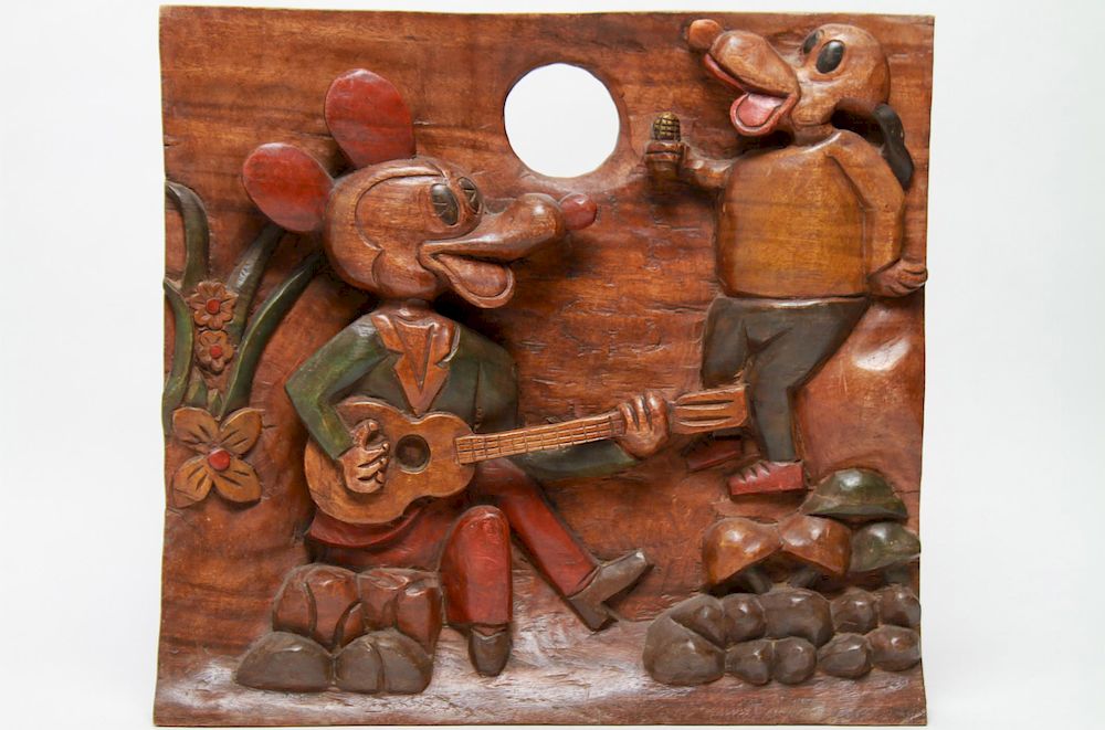 Appraisal: Carved Wood After Mickey Mouse Folk Art Plaque Painted carved