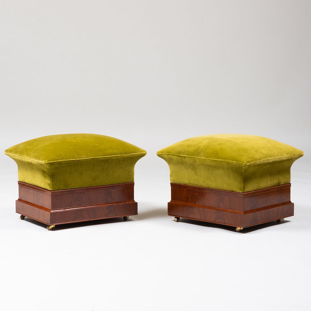 Appraisal: Pair of Victorian Style Mahogany and Velvet Upholstered Footstools Raised