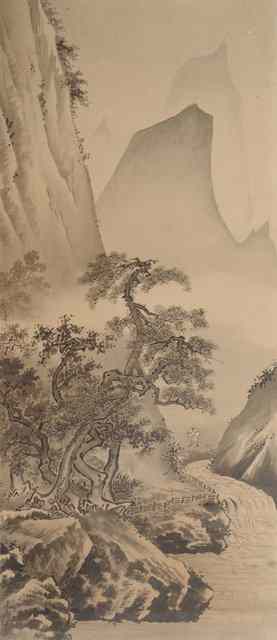 Appraisal: AN UNFRAMED CHINESE PAINTING of a stream flowing before mountainous