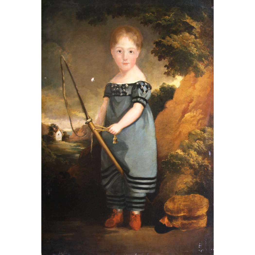 Appraisal: English School th Century Girl with a Fishing Pole Oil