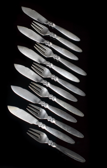 Appraisal: Twenty-Four-Piece Georg Jensen Sterling Silver Cactus Fish Set the pattern