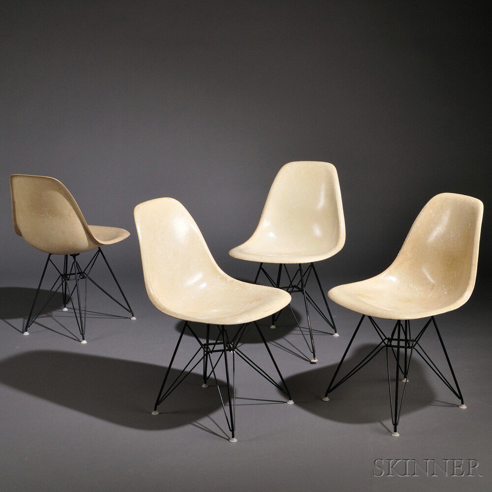 Appraisal: Four Eames Zenith Chairs with Eiffel Tower Base Fiberglass and