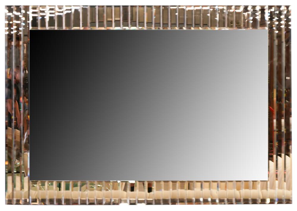 Appraisal: FACETED GLASS-FRAMED WALL MIRRORcontemporary with beveled central plate x inches