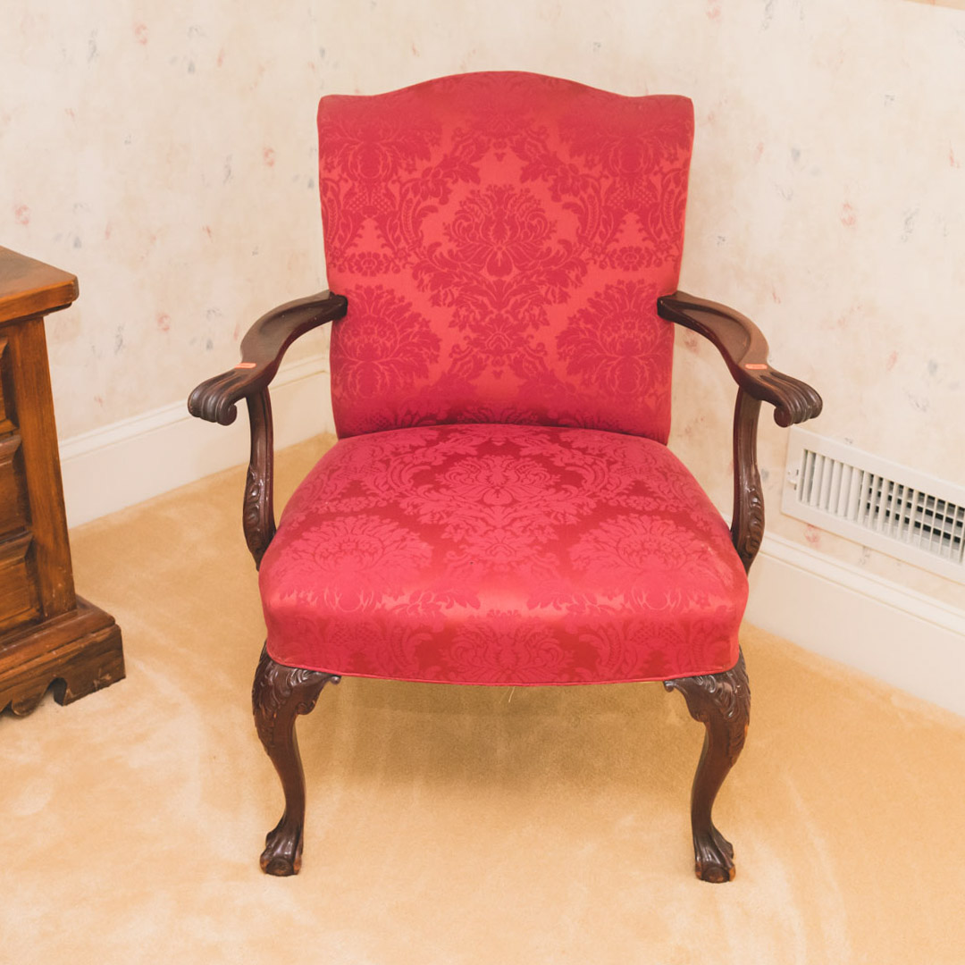 Appraisal: Chippendale style mahogany upholstered armchair in H in W Condition