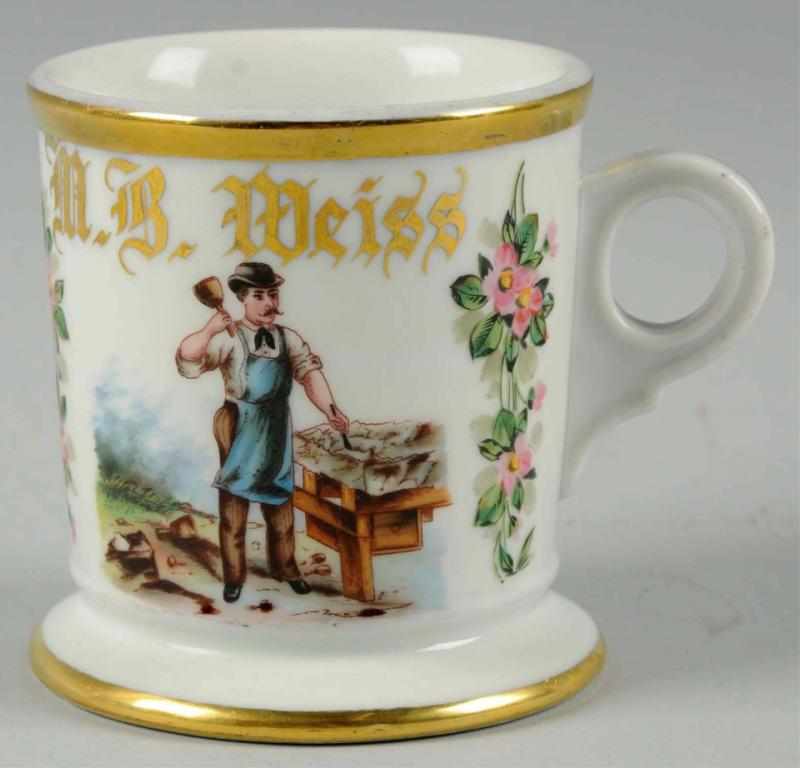 Appraisal: Stone Cutter Shaving Mug Gilt name M B Weiss Mug