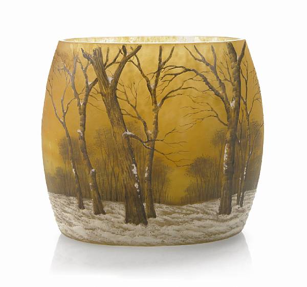 Appraisal: A Daum Nancy enameled cameo glass winter landscape vase circa