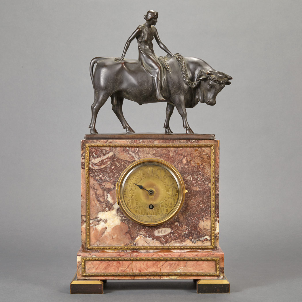 Appraisal: German Parcel Gilt and Patinated-Bronze and Marble Mantel Clock After