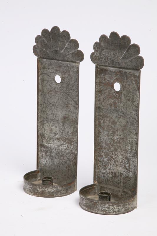 Appraisal: PAIR OF TIN CANDLE SCONCES American th century Crimped edges