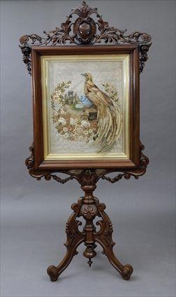 Appraisal: Victorian Needlework Picture in Later Walnut Stand Stand comprised of