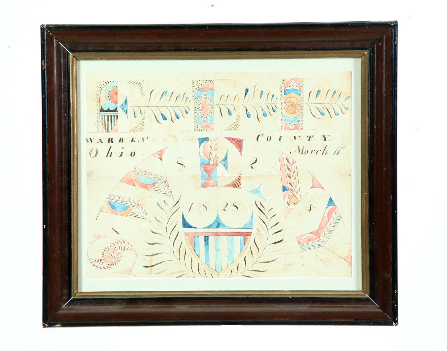 Appraisal: OHIO FRAKTUR Eli Sweeney - Warren County Ohio watercolor on