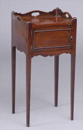 Appraisal: GEORGE III MAHOGANY NIGHT STAND The -galleried top above a