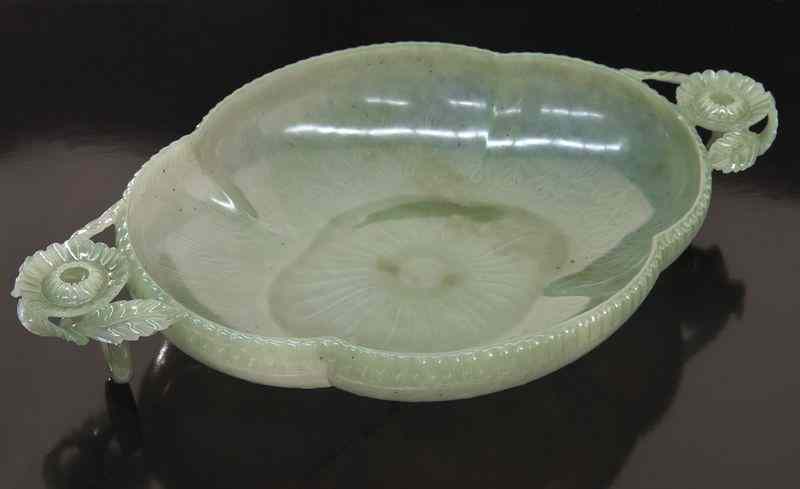 Appraisal: Chinese Qing carved Mughal style jade brush washerfinely carved to