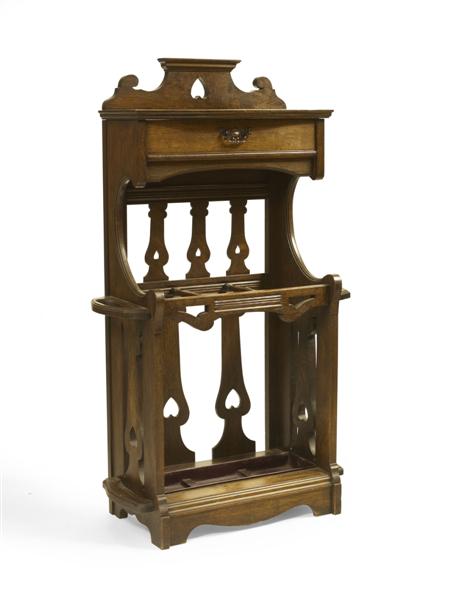 Appraisal: SHAPLAND PETTER BARNSTAPLE ATTRIB OAK STICK STAND CIRCA with pierced