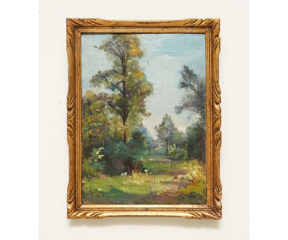 Appraisal: Small oil on artist board possibly French of a glen