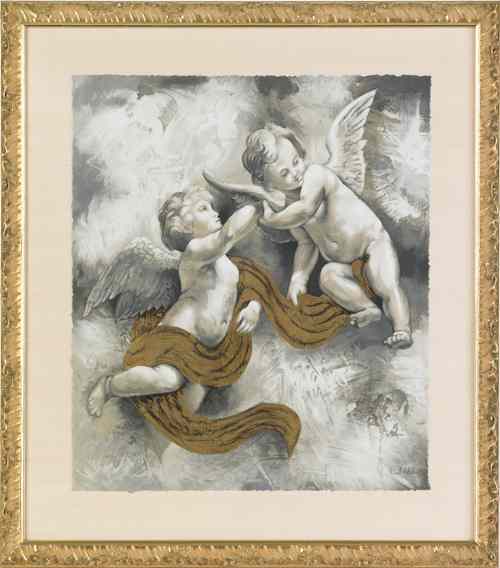 Appraisal: Pair of lithographs depicting cherubs signed Robert Hall and numbered