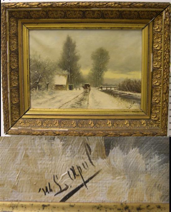 Appraisal: Late th C oil on canvas Continental pastoral winter scene