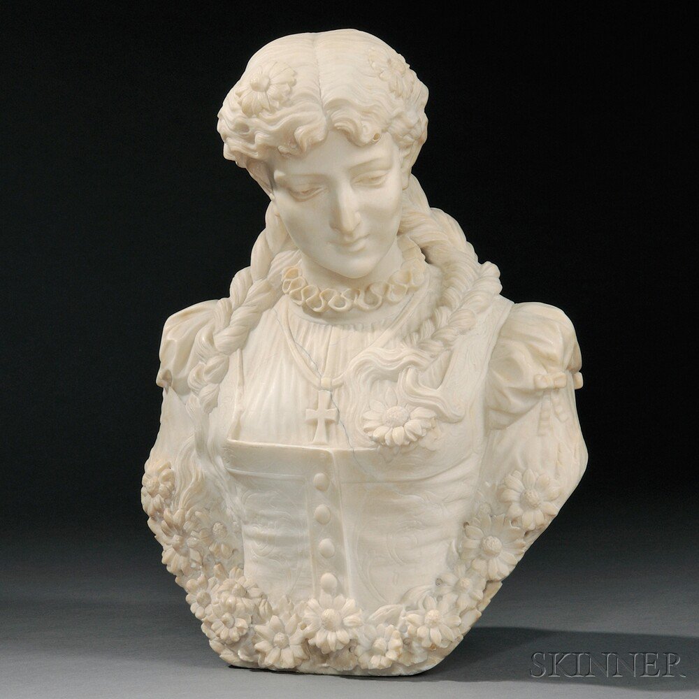 Appraisal: Continental School th Century Alabaster Bust of Faust's Marguerite the