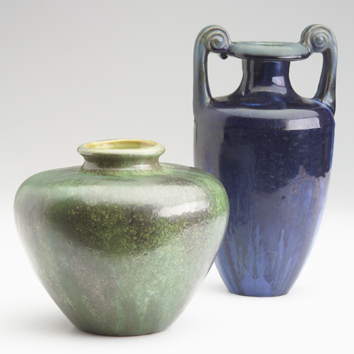 Appraisal: FULPER Two vases one with curled handles in cobalt crystalline