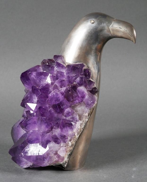 Appraisal: GRUPO GAL SILVER BIRD WITH AMETHYSTLarge amethyst geode mounted with