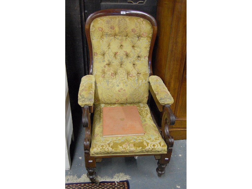 Appraisal: William IV mahogany open armchair with deep buttoned back and