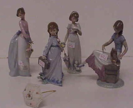 Appraisal: Four Lladro figurines including Summer Stroll girl with parasol coll